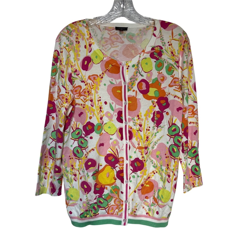 Talbots Floral Cardigan Sweater Womens‎ Medium Button Front Colorful Flowers